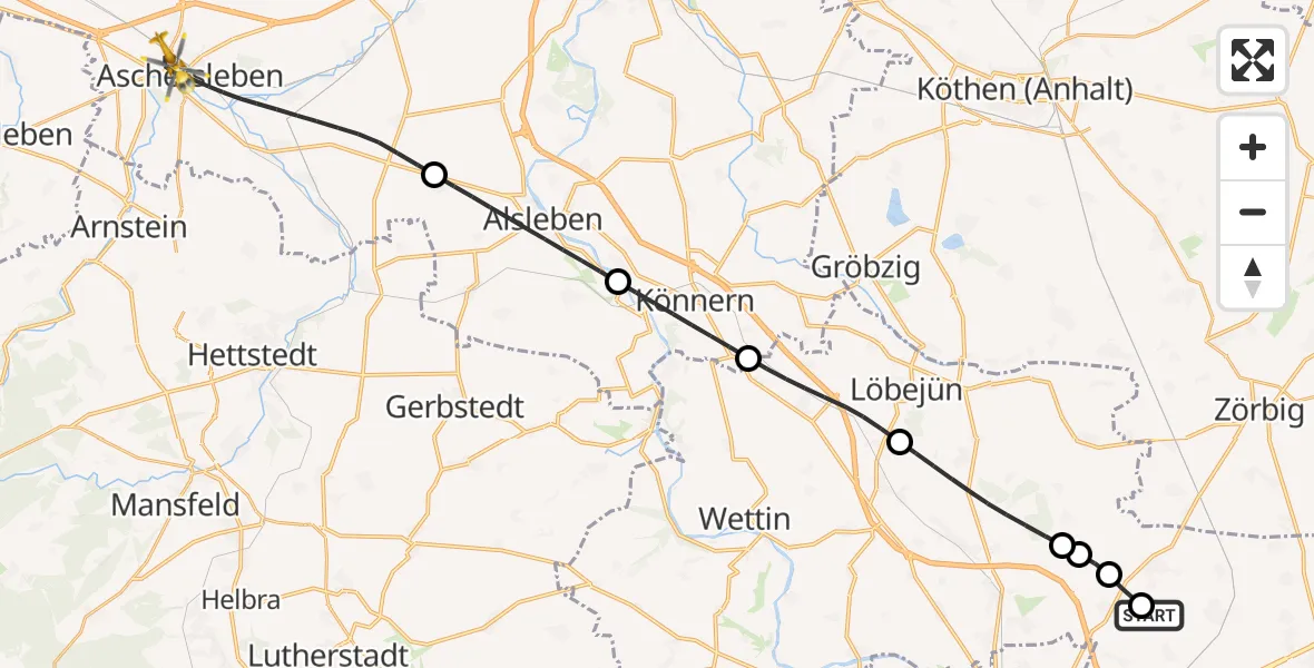 Flugroute Rettungshubschrauber Halle-Oppin Flugplatz - Aschersleben, 14 August 2026, 08:43