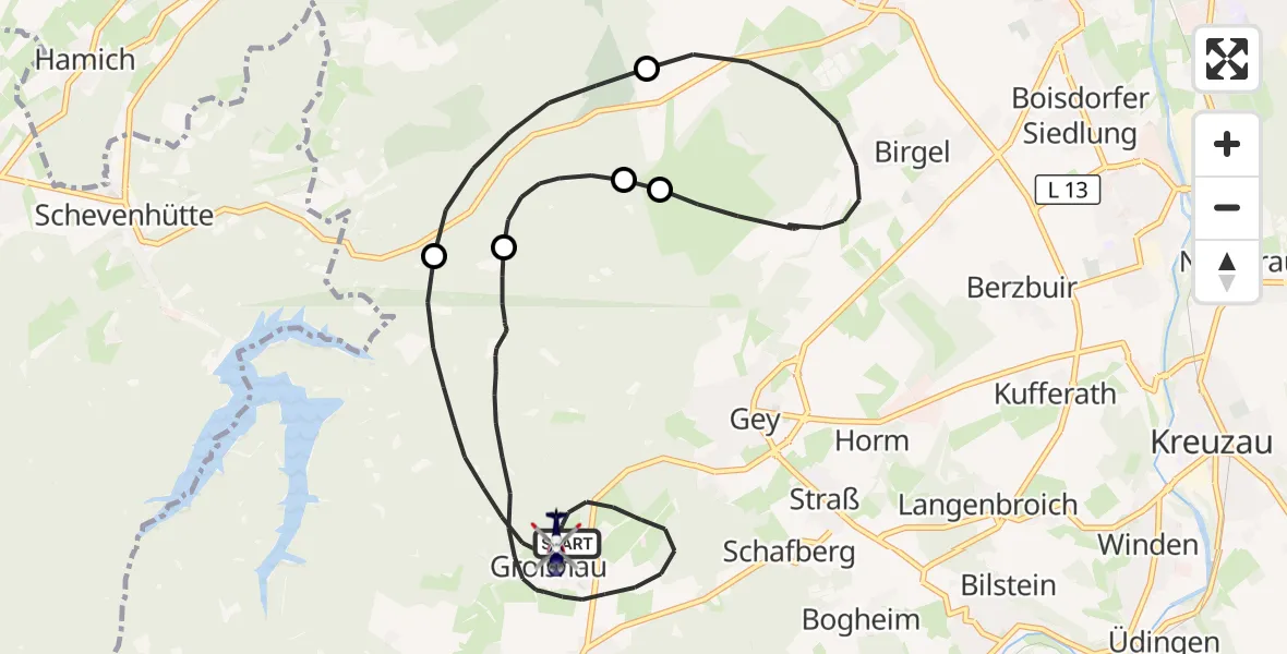 Flugroute Polizeihubschrauber Hürtgenwald - Hürtgenwald, 14 August 2026, 08:48