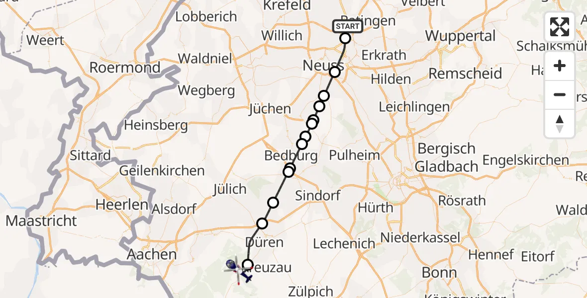 Flugroute Polizeihubschrauber Düsseldorf Flughafen - Hürtgenwald, 14 August 2026, 09:00