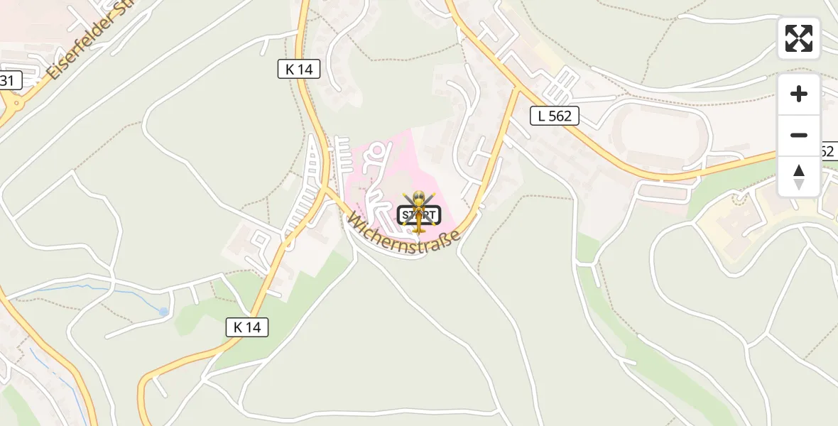 Flugroute Rettungshubschrauber Evangelisches Jung-Stilling Hospital - Evangelisches Jung-Stilling Hospital, 14 August 2026, 09:02