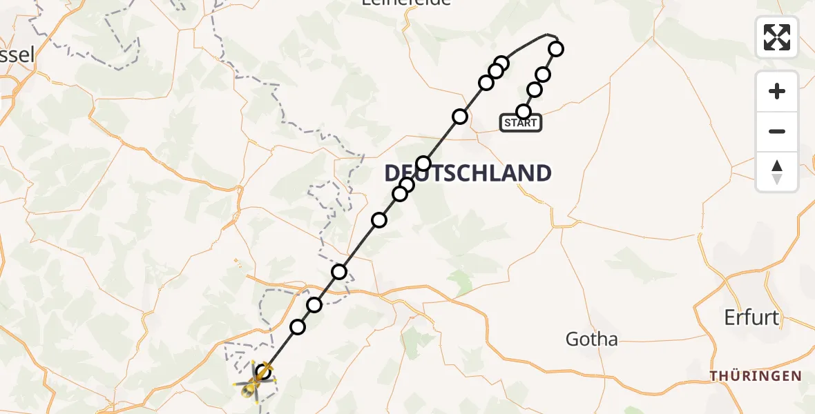 Flugroute Rettungshubschrauber Mühlhausen/Thüringen - Heringen (Werra), 14 August 2026, 09:03