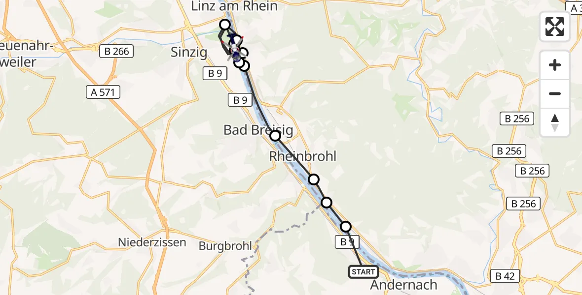 Flugroute Polizeihubschrauber Andernach - Sinzig, 14 August 2026, 09:07
