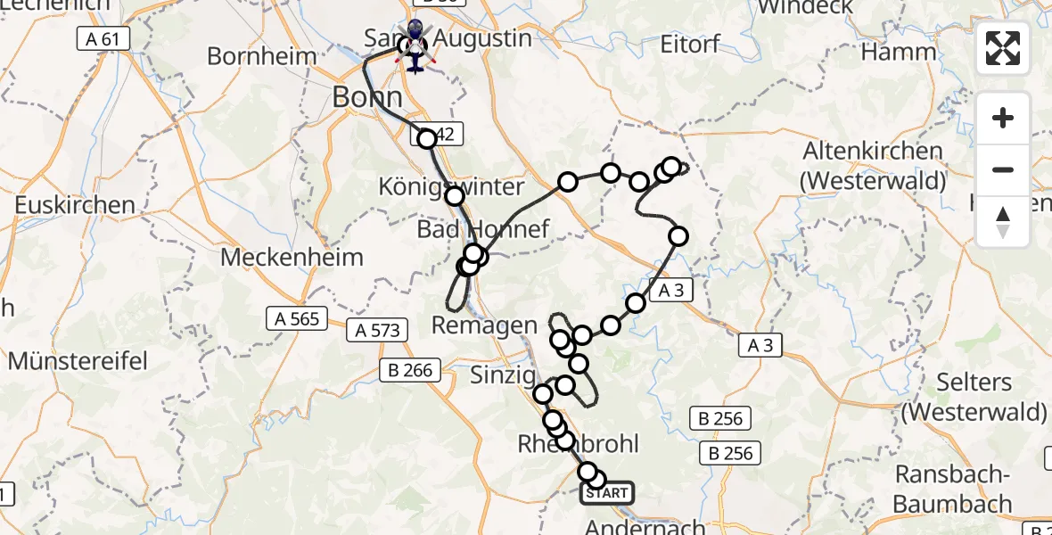 Flugroute Polizeihubschrauber Leutesdorf - Sankt Augustin, 14 August 2026, 09:08