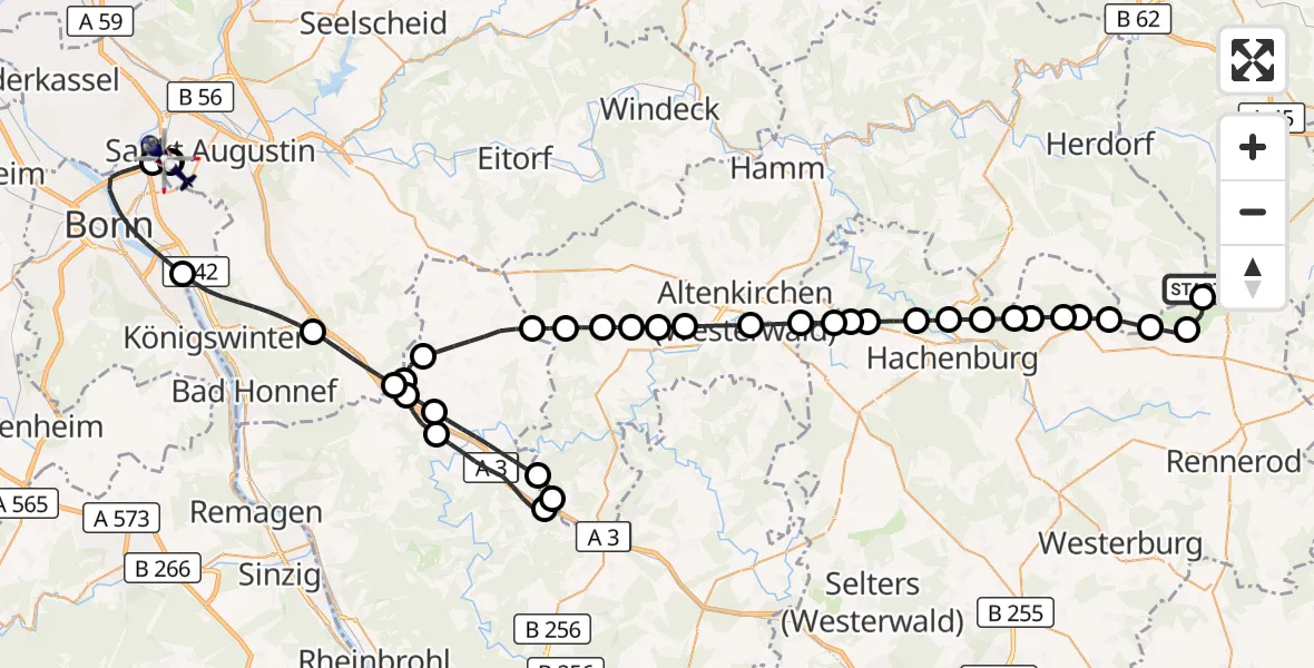 Flugroute Polizeihubschrauber Emmerzhausen - Sankt Augustin, 14 August 2026, 09:20