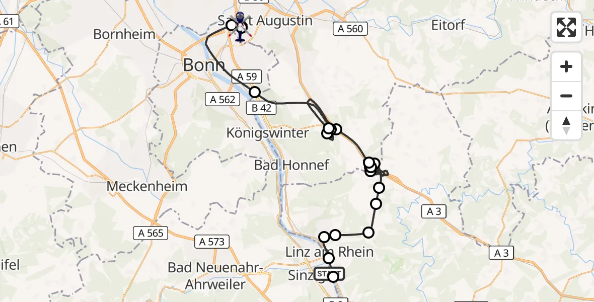 Flugroute Polizeihubschrauber Sinzig - Sankt Augustin, 14 August 2026, 09:20