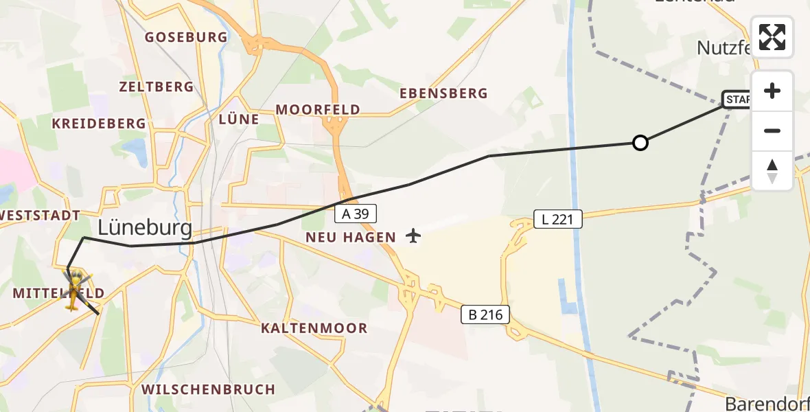 Flugroute Rettungshubschrauber Scharnebeck - Lüneburg, 14 August 2026, 09:22