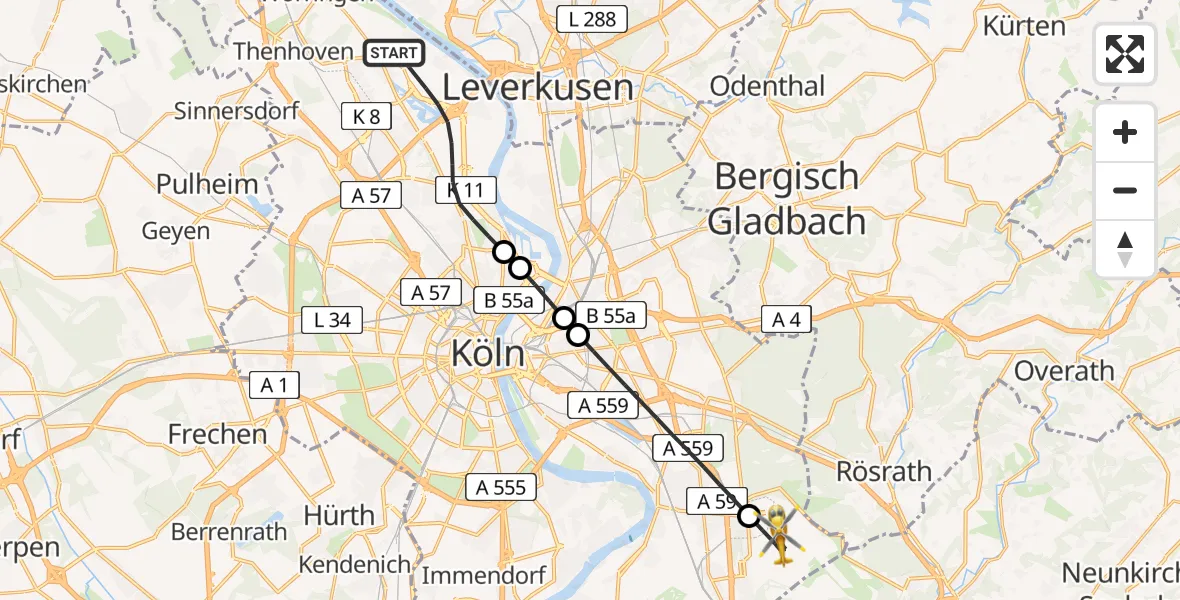 Flugroute Rettungshubschrauber Köln - Köln Bonn Flughafen, 14 August 2026, 09:23