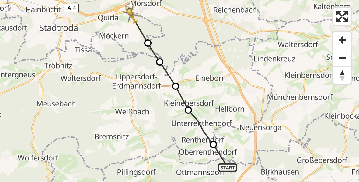 Flugroute Rettungshubschrauber Schwarzbach - Möckern, 14 August 2026, 09:28