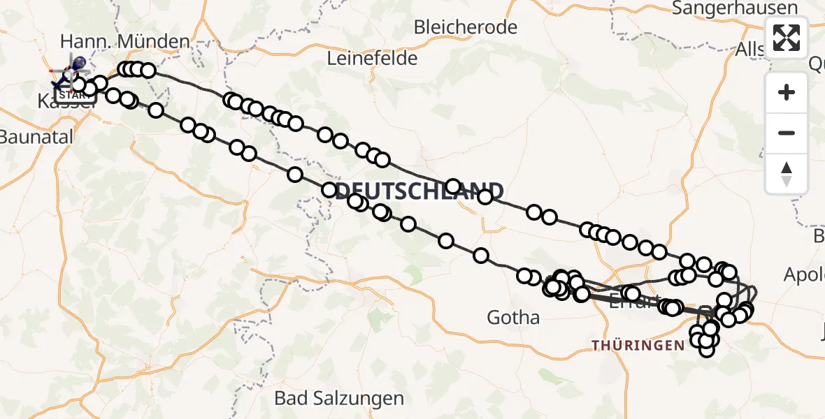 Flugroute Polizeihubschrauber Kassel - Fuldatal Bundespolizei Hubschrauberlandeplatz, 14 August 2026, 09:35