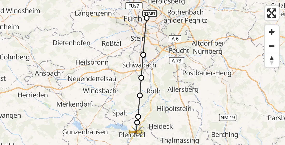 Flugroute Ambulanzhubschrauber Flughafen Nuremberg - Pleinfeld, 14 August 2026, 09:35