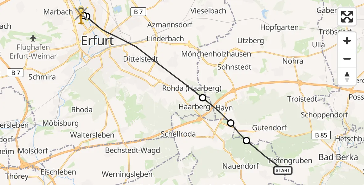 Flugroute Rettungshubschrauber Tonndorf - Helios Clinic Erfurt, 14 August 2026, 09:44