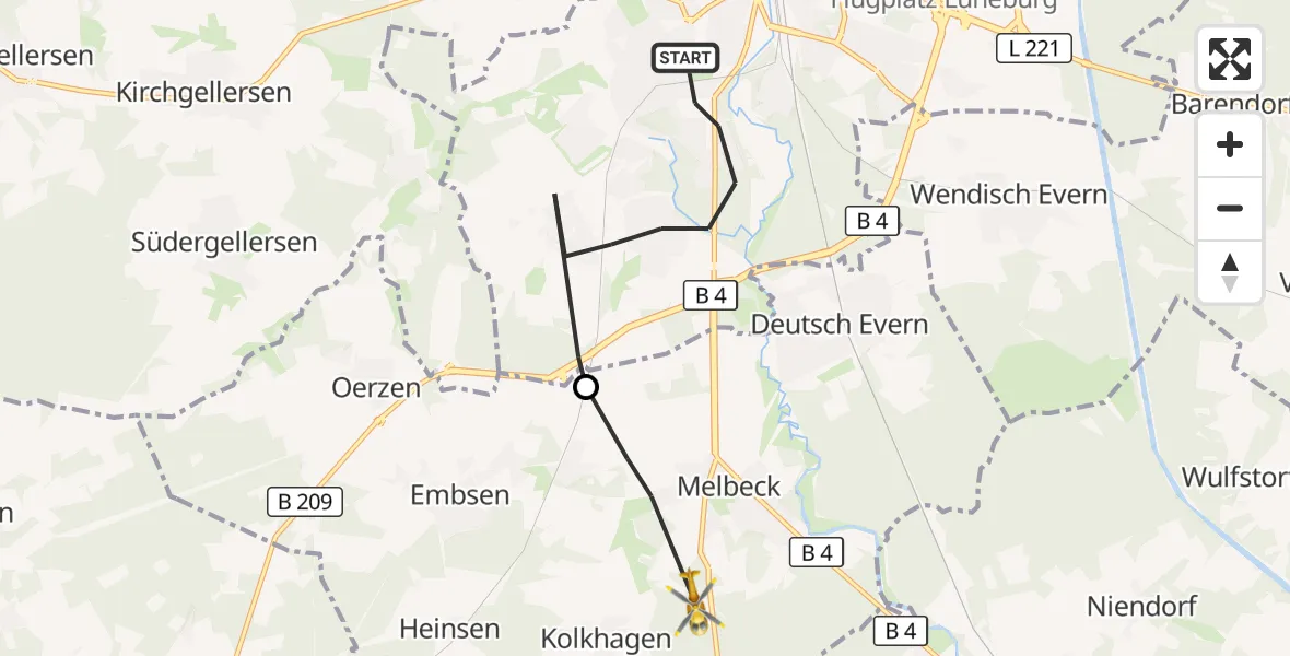 Flugroute Rettungshubschrauber Lüneburg - Melbeck, 14 August 2026, 09:51