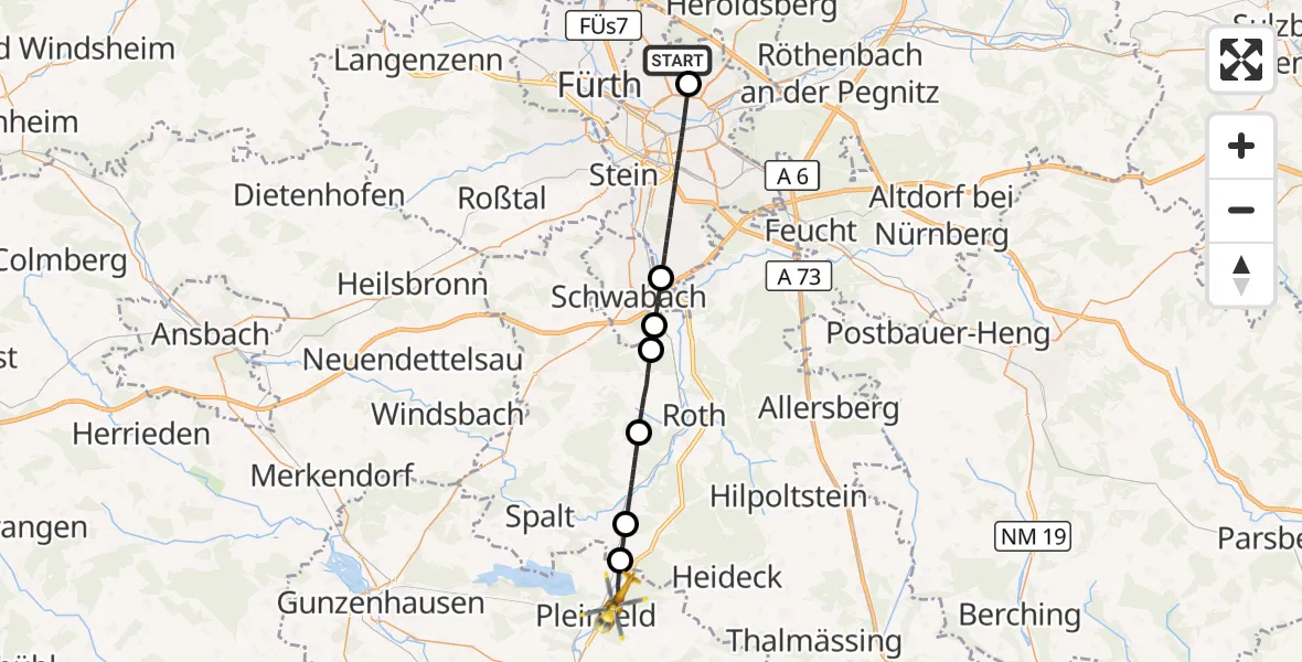 Flugroute Rettungshubschrauber Flughafen Nuremberg - Pleinfeld, 14 August 2026, 09:51