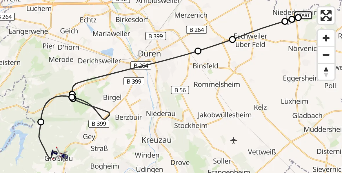 Flugroute Polizeihubschrauber Militärflugplatz Nörvenich - Hürtgenwald, 14 August 2026, 10:01