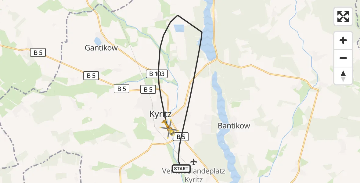 Flugroute Rettungshubschrauber Kyritz - Kyritz, 14 August 2026, 10:03