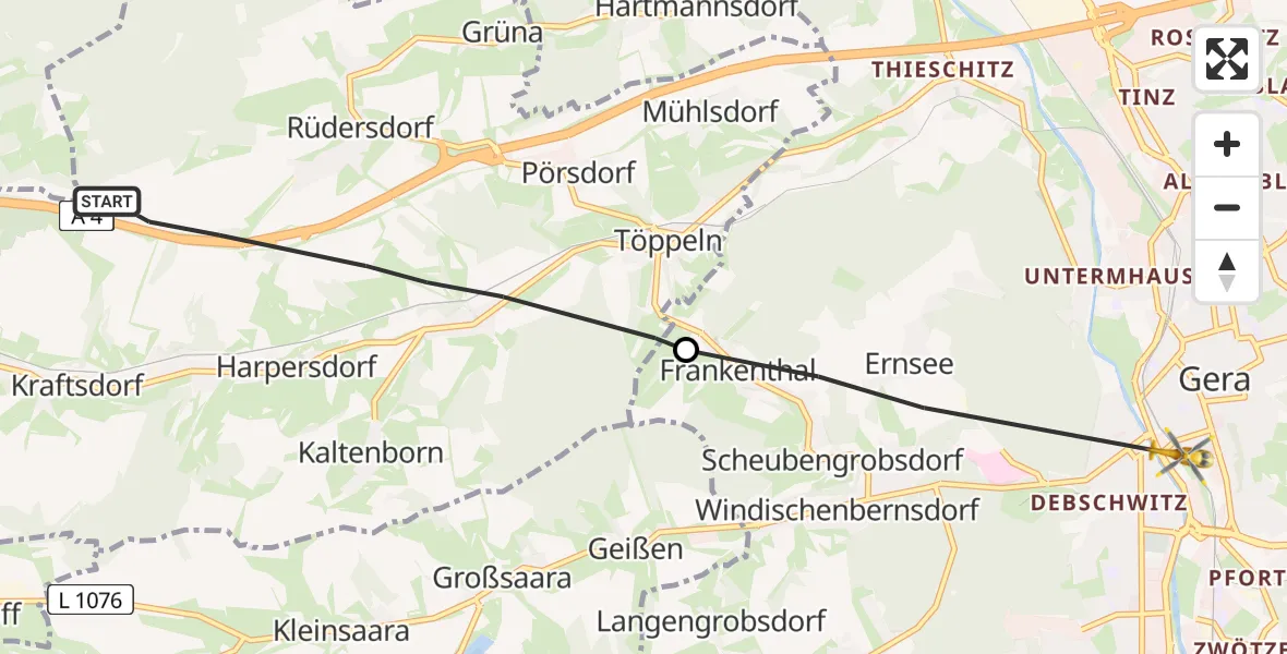 Flugroute Rettungshubschrauber Kraftsdorf - Gera, 14 August 2026, 10:12
