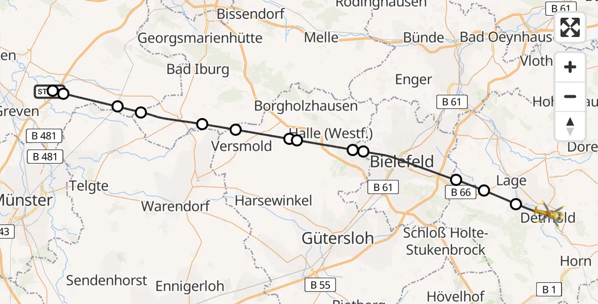 Flugroute Ambulanzhubschrauber Christoph  Westfalen-ADAC - Detmold, 14 August 2026, 10:13