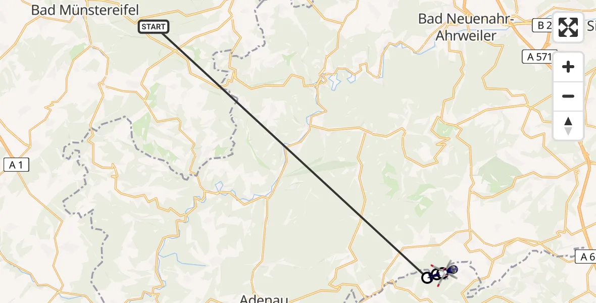 Flugroute Polizeihubschrauber Bad Münstereifel - Weibern, 14 August 2026, 10:21