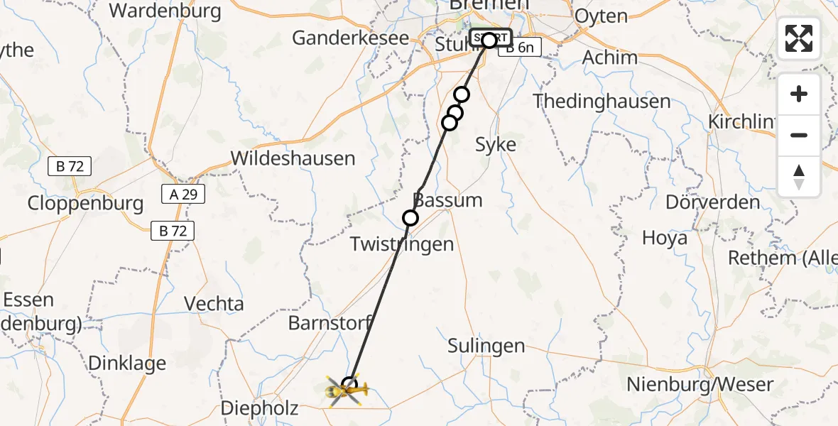 Flugroute Rettungshubschrauber Bremen - Rehden, 14 August 2026, 10:21