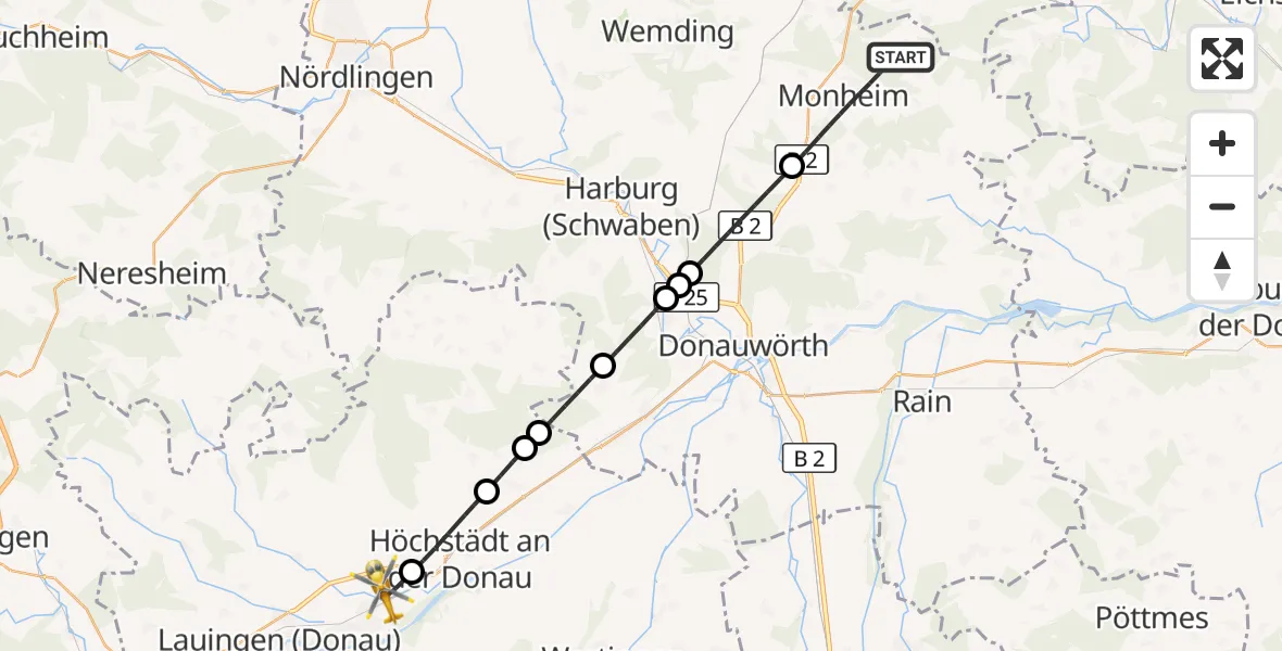 Flugroute Rettungshubschrauber Monheim - Dillingen a.d.Donau, 14 August 2026, 10:28