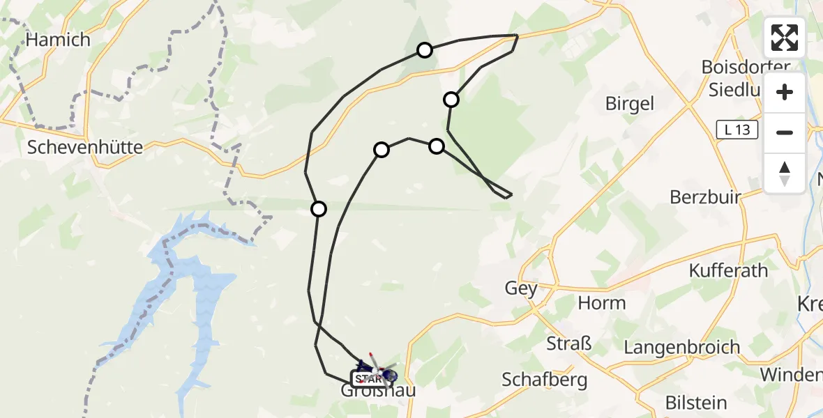 Flugroute Polizeihubschrauber Hürtgenwald - Hürtgenwald, 14 August 2026, 10:30