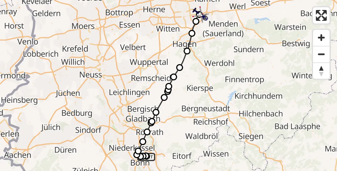 Flugroute Polizeihubschrauber Sankt Augustin - Dortmund Flughafen, 14 August 2026, 10:37