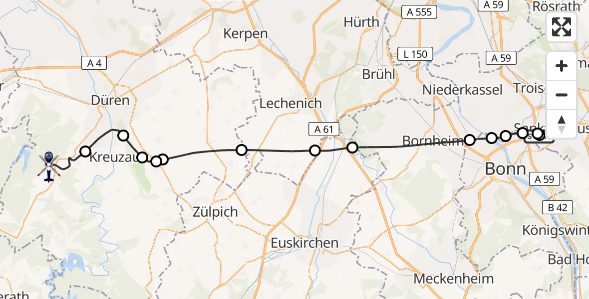 Flugroute Polizeihubschrauber Sankt Augustin - Hürtgenwald, 14 August 2026, 10:43