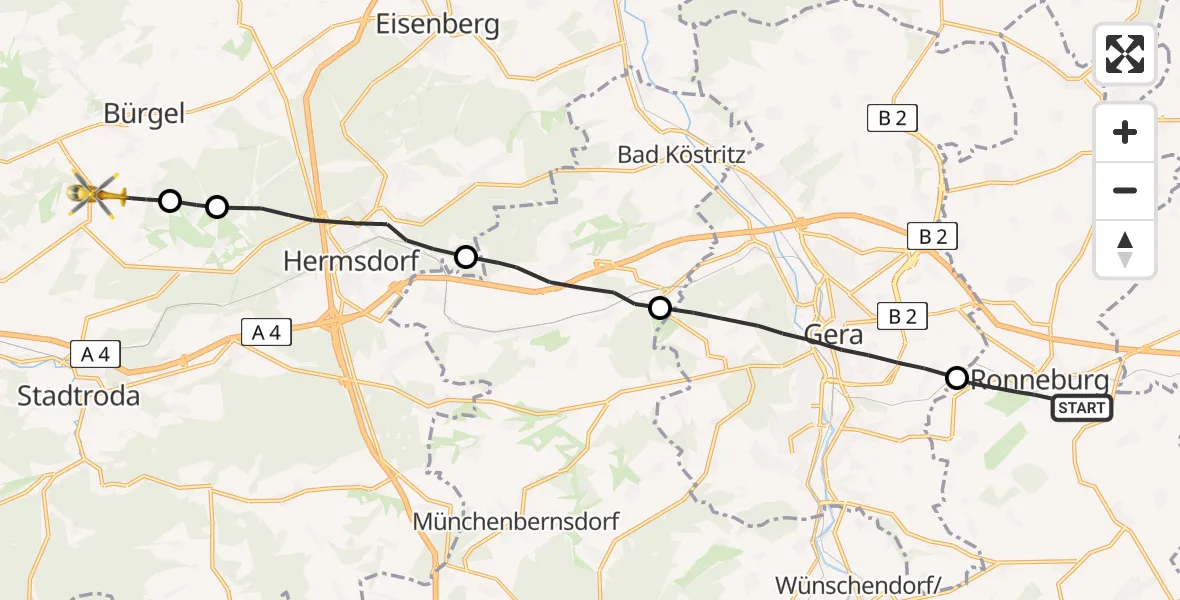 Flugroute Rettungshubschrauber Ronneburg - Schöngleina, 14 August 2026, 10:44