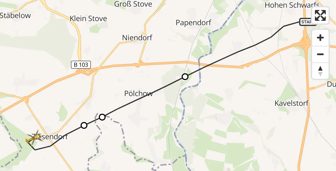 Flugroute Ambulanzhubschrauber Dummerstorf - Ziesendorf, 14 August 2026, 10:45