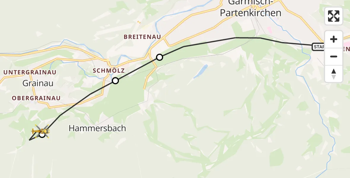 Flugroute Rettungshubschrauber Garmisch-Partenkirchen - Brandweg Hubschrauberlandeplatz, 14 August 2026, 10:48