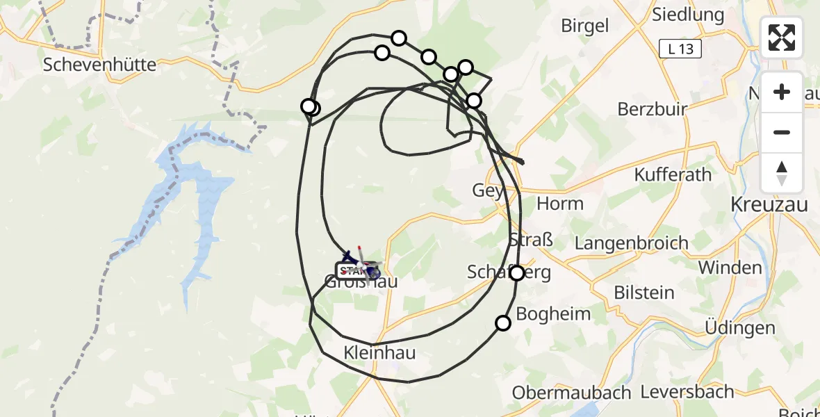 Flugroute Polizeihubschrauber Hürtgenwald - Hürtgenwald, 14 August 2026, 10:59