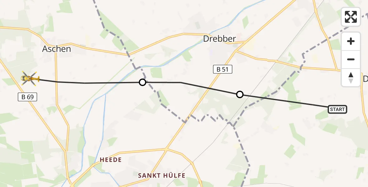 Flugroute Rettungshubschrauber Dickel - Diepholz, 14 August 2026, 11:00