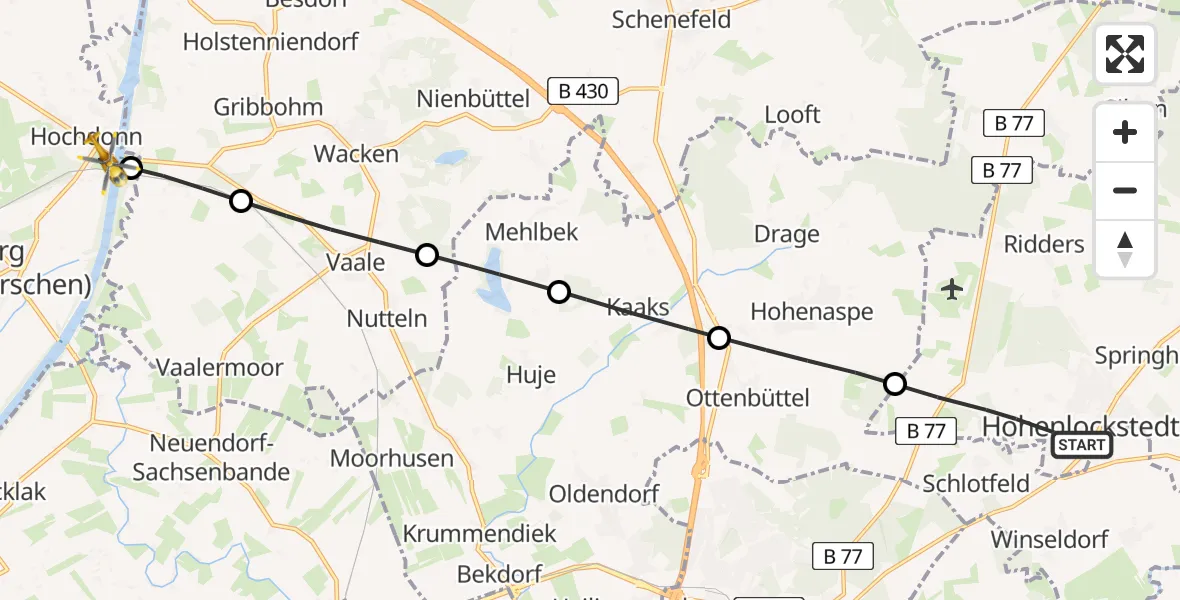Flugroute Rettungshubschrauber Hohenlockstedt - Hochdonn, 14 August 2026, 11:02