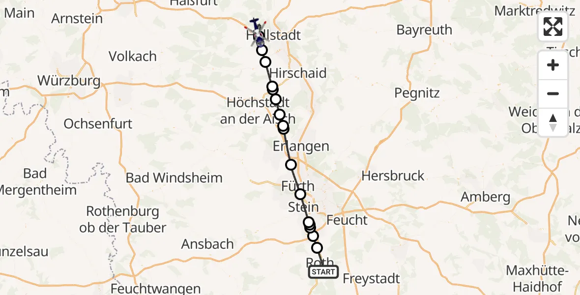 Flugroute Polizeihubschrauber Roth - Oberhaid, 14 August 2026, 11:05