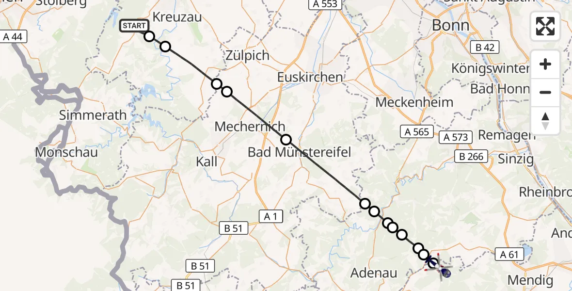 Flugroute Polizeihubschrauber Hürtgenwald - Arft, 14 August 2026, 11:10