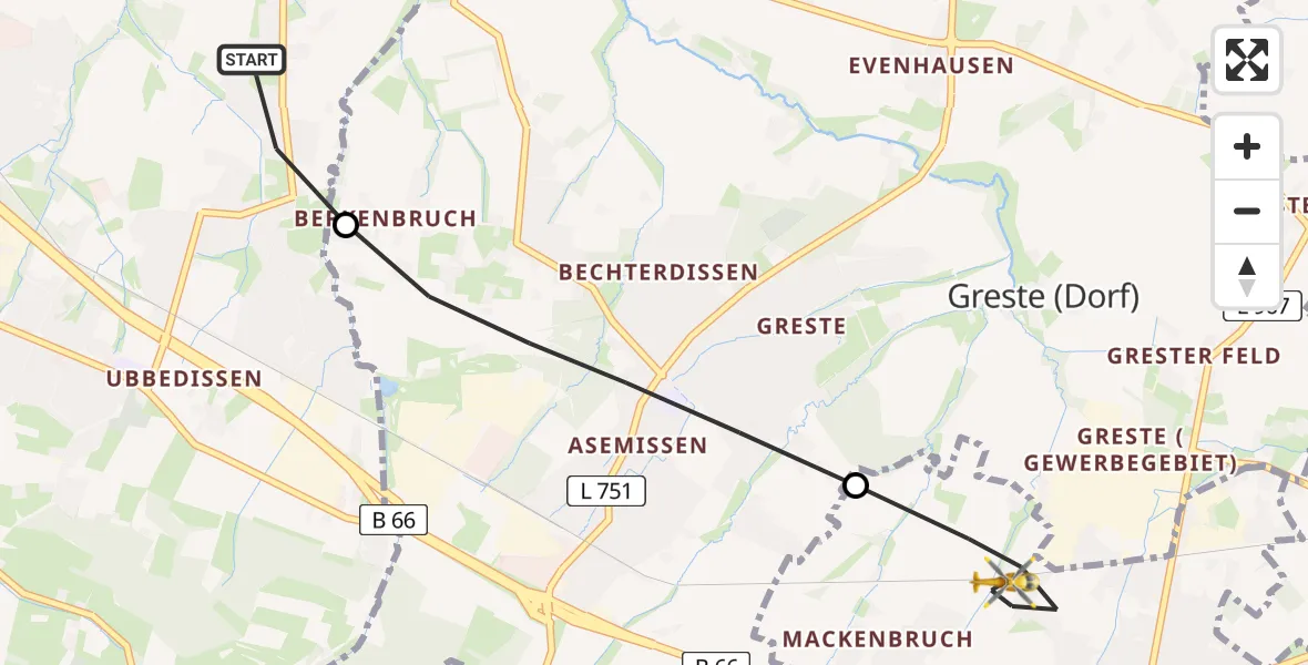 Flugroute Rettungshubschrauber Bielefeld - Oerlinghausen, 14 August 2026, 11:14