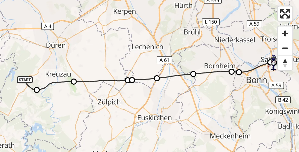 Flugroute Polizeihubschrauber Hürtgenwald - Sankt Augustin, 14 August 2026, 11:15