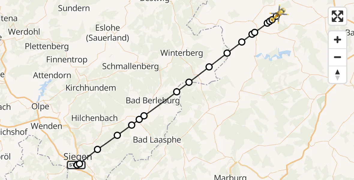 Flugroute Rettungshubschrauber Evangelisches Jung-Stilling Hospital - Twistetal, 14 August 2026, 11:19