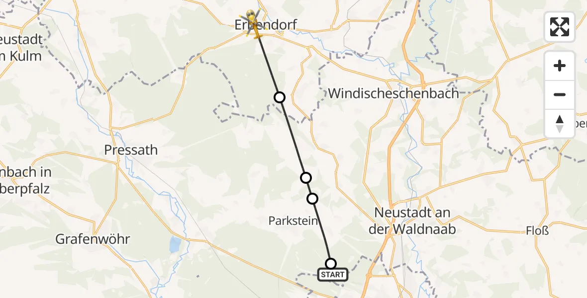 Flugroute Ambulanzhubschrauber Parkstein - Erbendorf, 14 August 2026, 11:33
