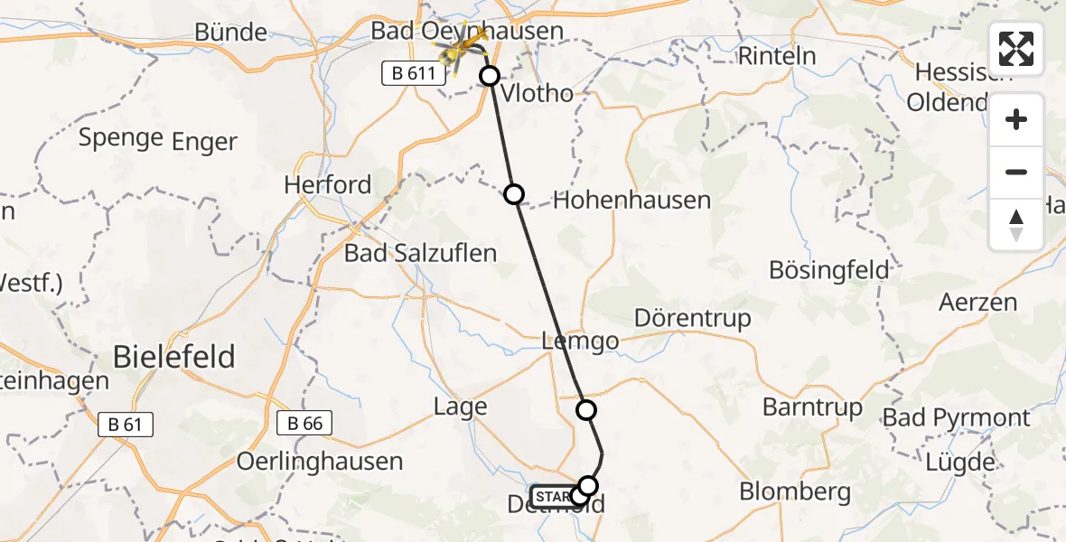 Flugroute Ambulanzhubschrauber Detmold - Bad Oeynhausen, 14 August 2026, 11:39