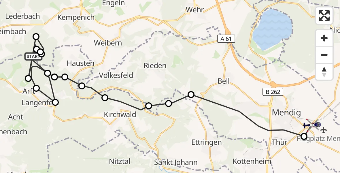 Flugroute Polizeihubschrauber Kempenich - Mendig, 14 August 2026, 11:40