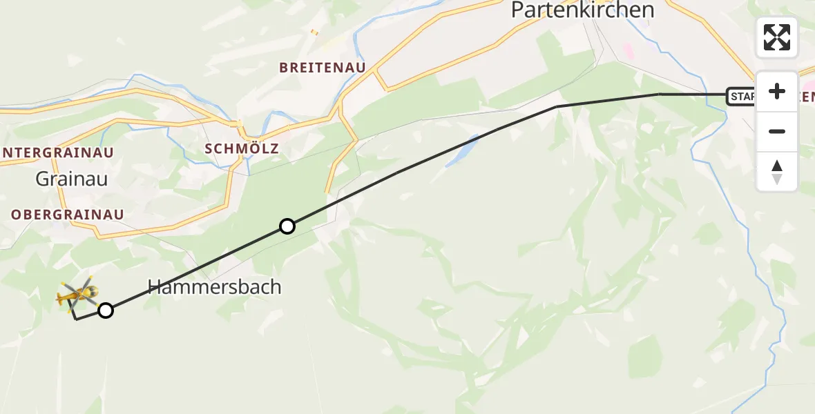 Flugroute Rettungshubschrauber Garmisch-Partenkirchen - Brandweg Hubschrauberlandeplatz, 14 August 2026, 11:41