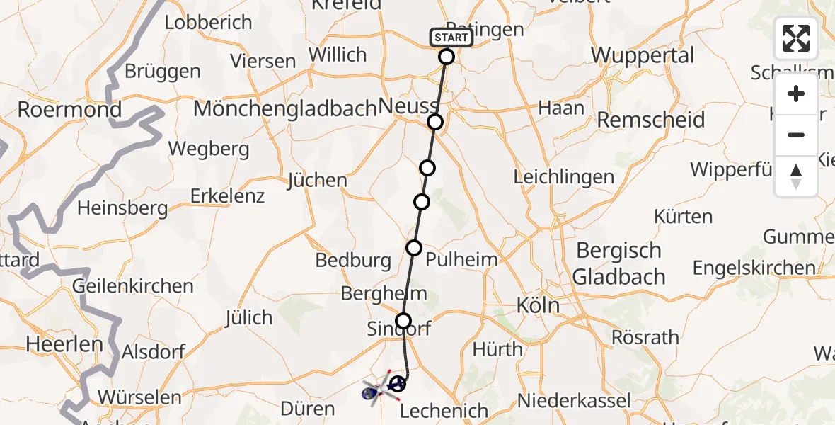 Flugroute Polizeihubschrauber Düsseldorf Flughafen - Militärflugplatz Nörvenich, 14 August 2026, 11:43