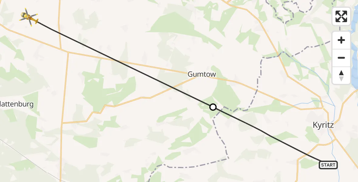Flugroute Rettungshubschrauber Kyritz - Plattenburg, 14 August 2026, 11:45