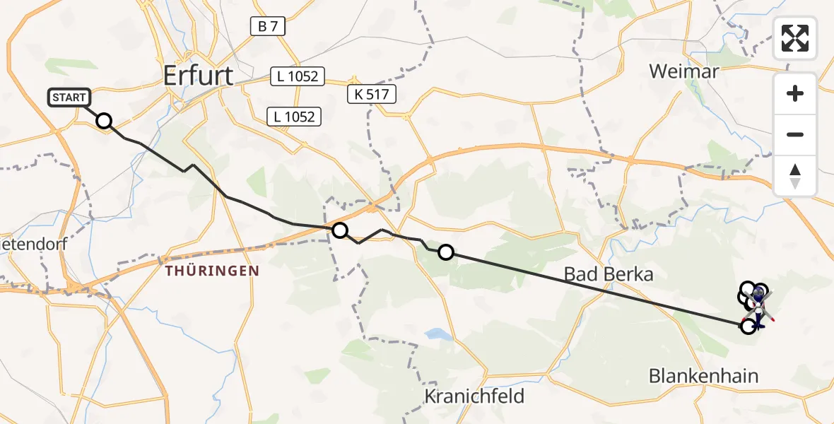 Flugroute Polizeihubschrauber Erfurt-Weimar Flughafen - Blankenhain, 14 August 2026, 11:47