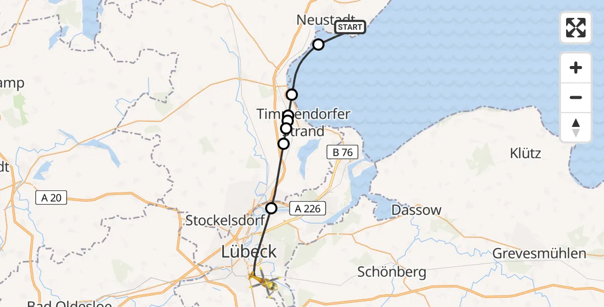 Flugroute Ambulanzhubschrauber Neustadt in Holstein - Lübeck, 14 August 2026, 11:53