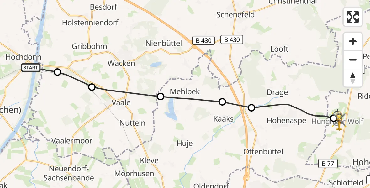 Flugroute Rettungshubschrauber Hochdonn - Itzehoe Hungriger Wolf Flugplatz, 14 August 2026, 11:54
