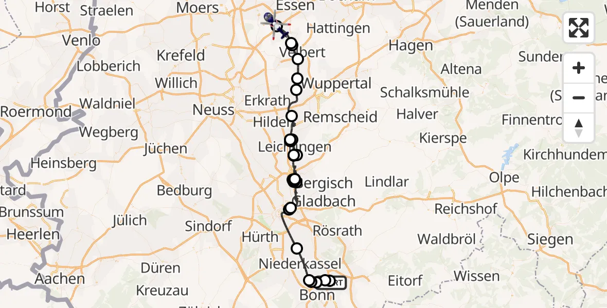 Flugroute Polizeihubschrauber Bonn-Hangelar Flugplatz - Essen-Mülheim Flughafen, 14 August 2026, 11:58