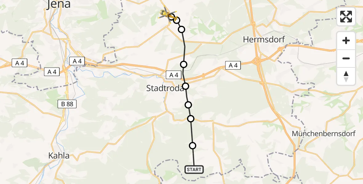 Flugroute Rettungshubschrauber Bremsnitz - Schöngleina, 14 August 2026, 12:00