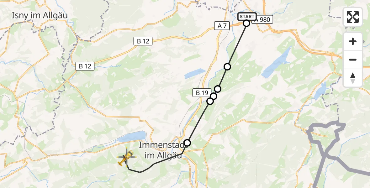 Flugroute Rettungshubschrauber Kempten-Durach Flugplatz - Immenstadt i.Allgäu, 14 August 2026, 12:23
